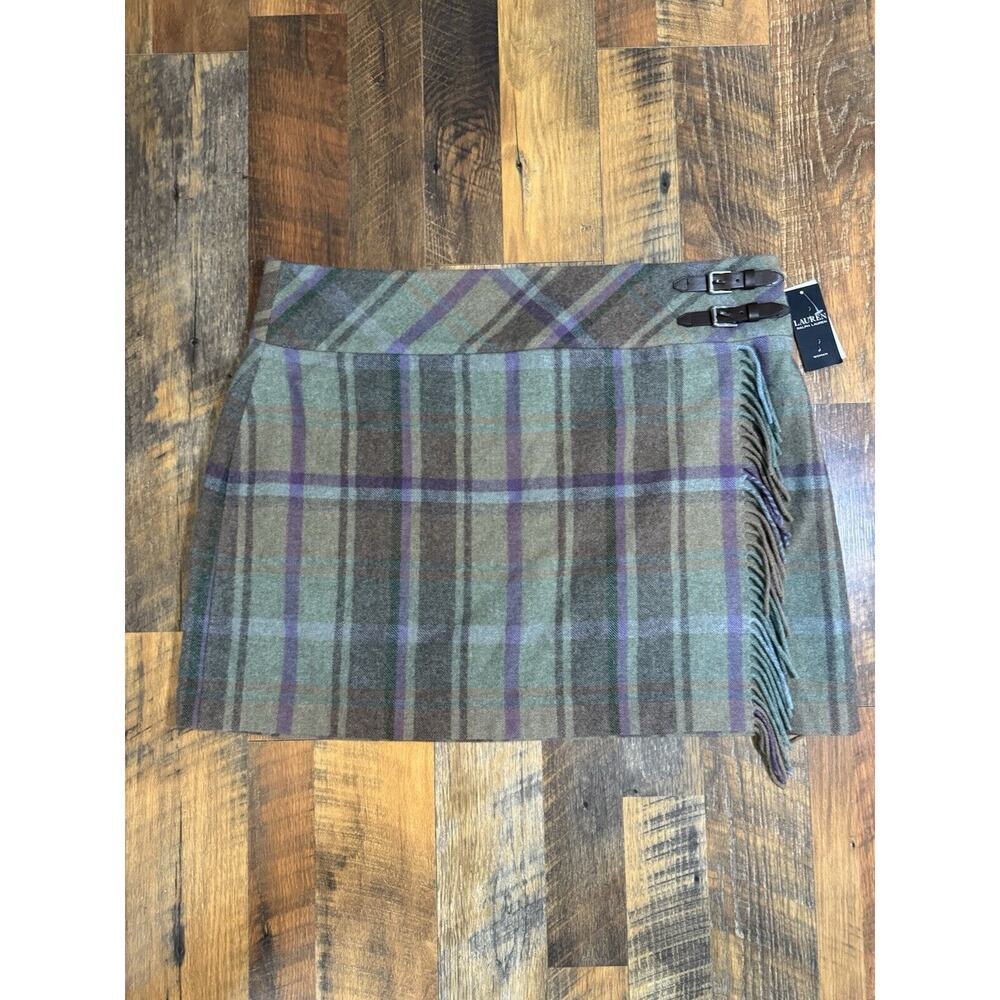 NWT LAUREN RALPH LAUREN Wool-Blend Plaid Fringe Kilt Skirt Sz 18W Retails $225